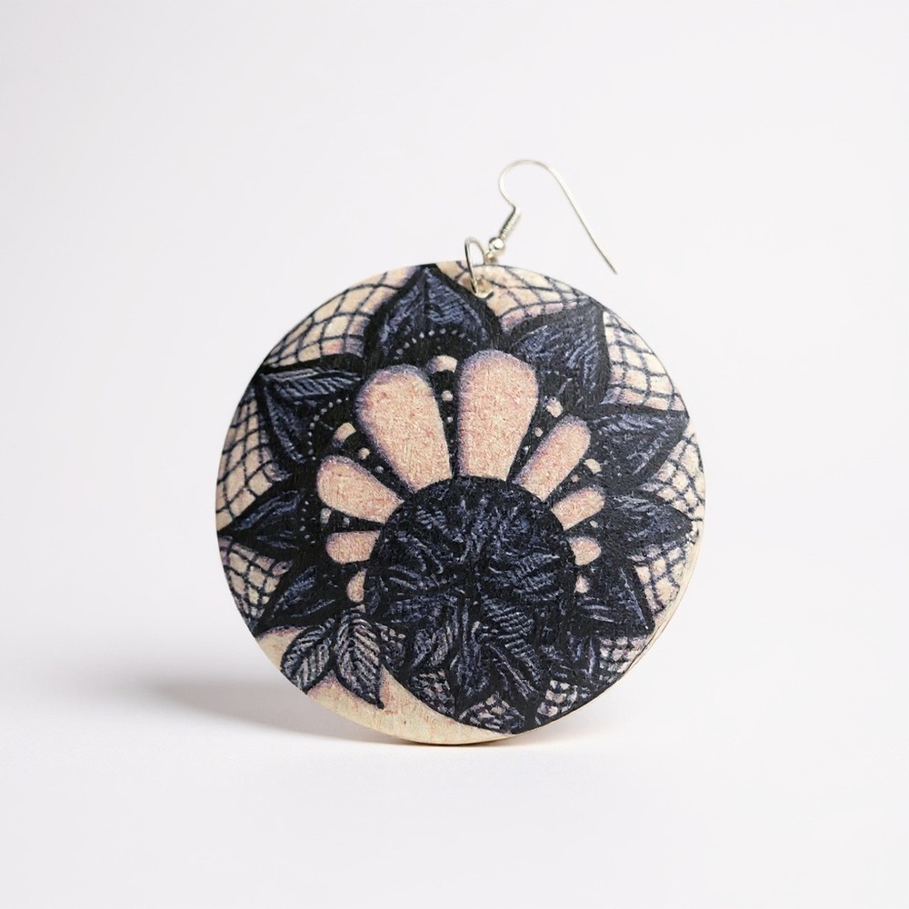 Oversized Boho Mandala Wood Statement Earrings